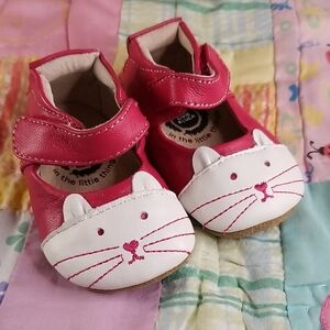 Livie & Luca Pink and White Cat Face Soft Sole Leather Baby Shoes 0-6 Months
